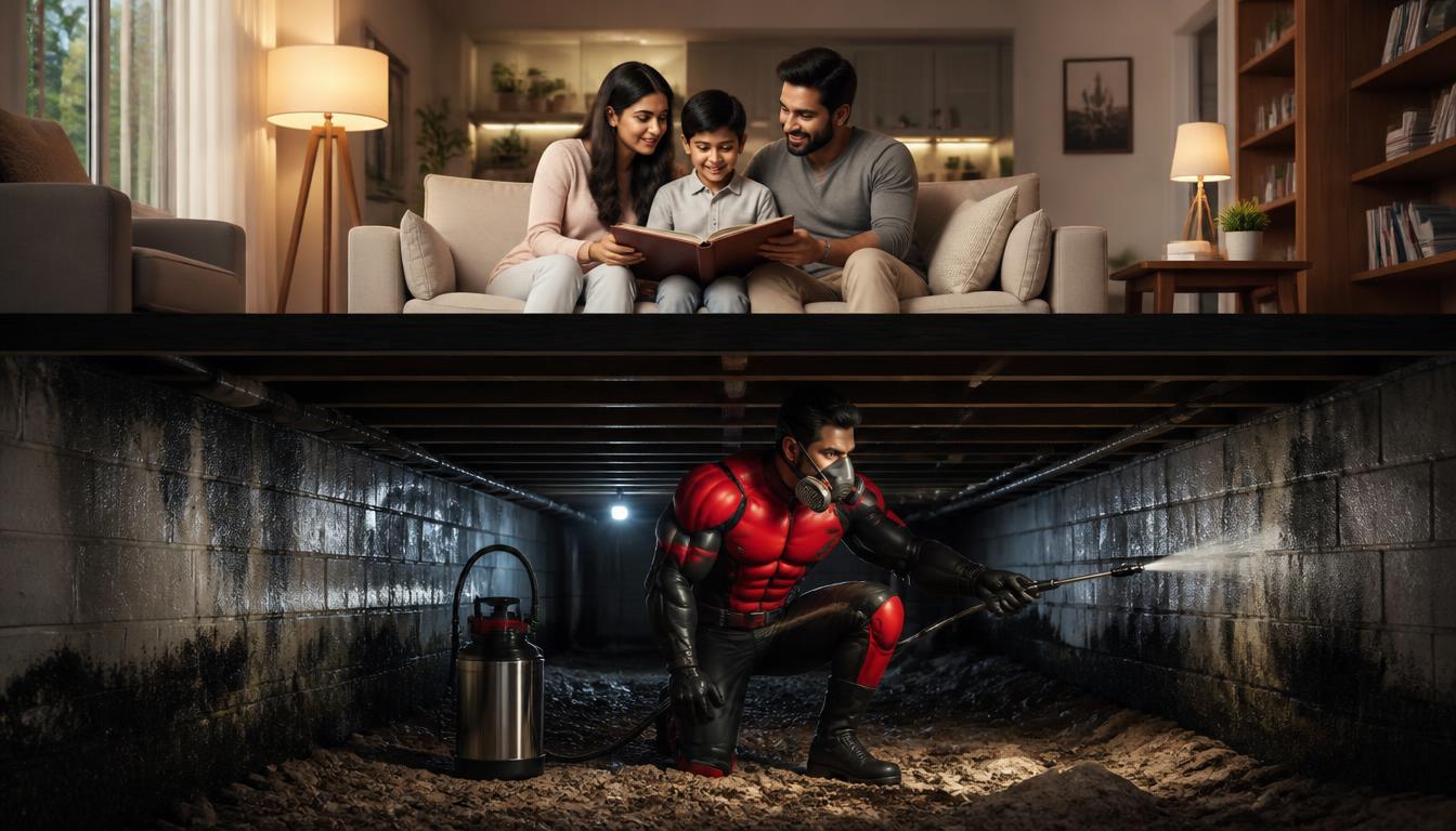 Redman protects a Central Georgia home from crawl space mold and moisture while an Indian family relaxes safely inside